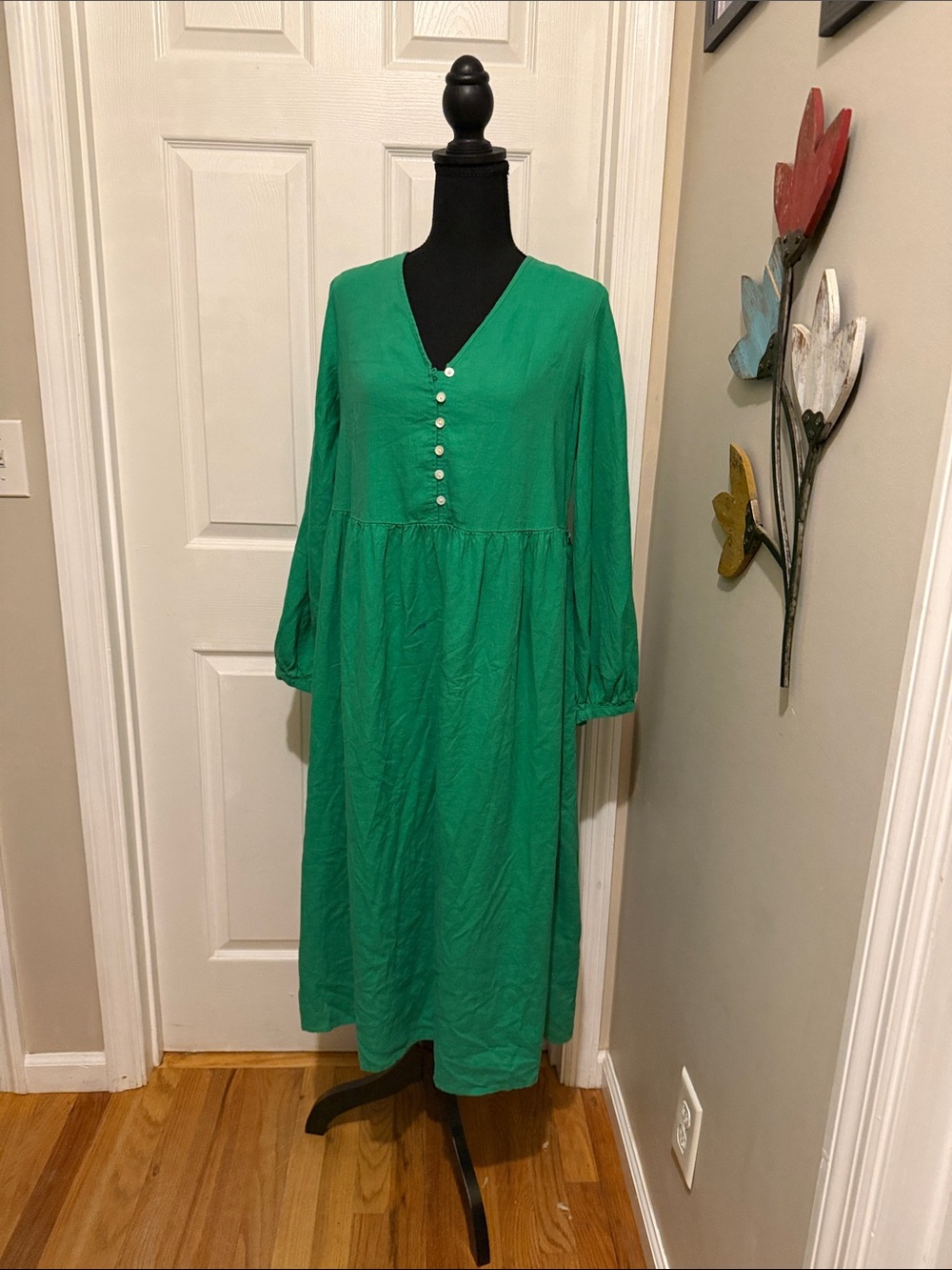 Marks & Spencer Emerald Green V-Neck Button Midi Dress